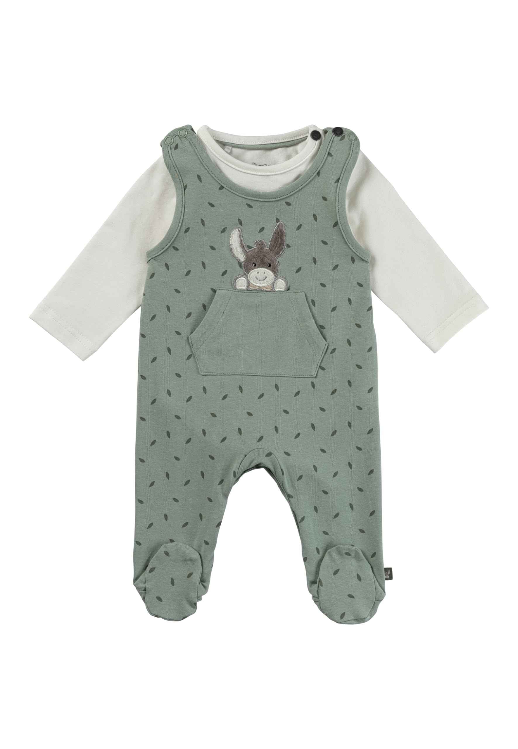 Sterntaler Strampler Set Blätter - Baby Strampler aus Jersey mit Esel Emmi Applikation - mit Langarmbody - Drucknöpfe im Schritt - bequemer Unisex Zweiteiler ab Geburt