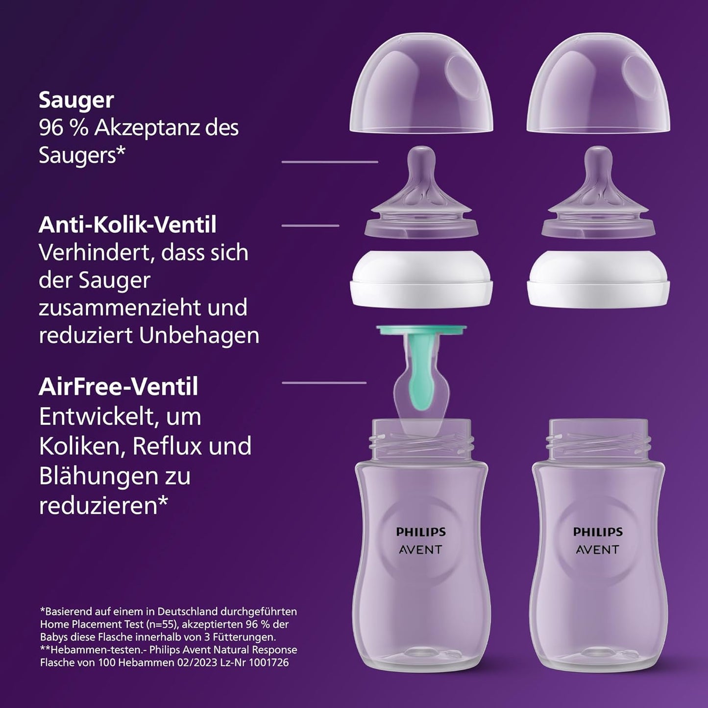 Philips Avent Babyflaschen mit AirFree Ventil, Geschenkset für Neugeborene – 4 Babyflaschen, ultra soft Schnuller und Flaschenbürste, Babys von 0–12 Monaten und älter (Modell SCD657/11) - Meloni2