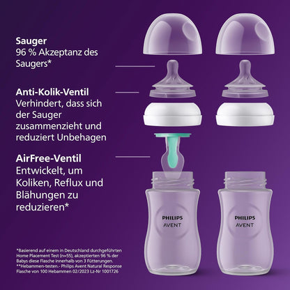 Philips Avent Babyflaschen mit AirFree Ventil, Geschenkset für Neugeborene – 4 Babyflaschen, ultra soft Schnuller und Flaschenbürste, Babys von 0–12 Monaten und älter (Modell SCD657/11) - Meloni2