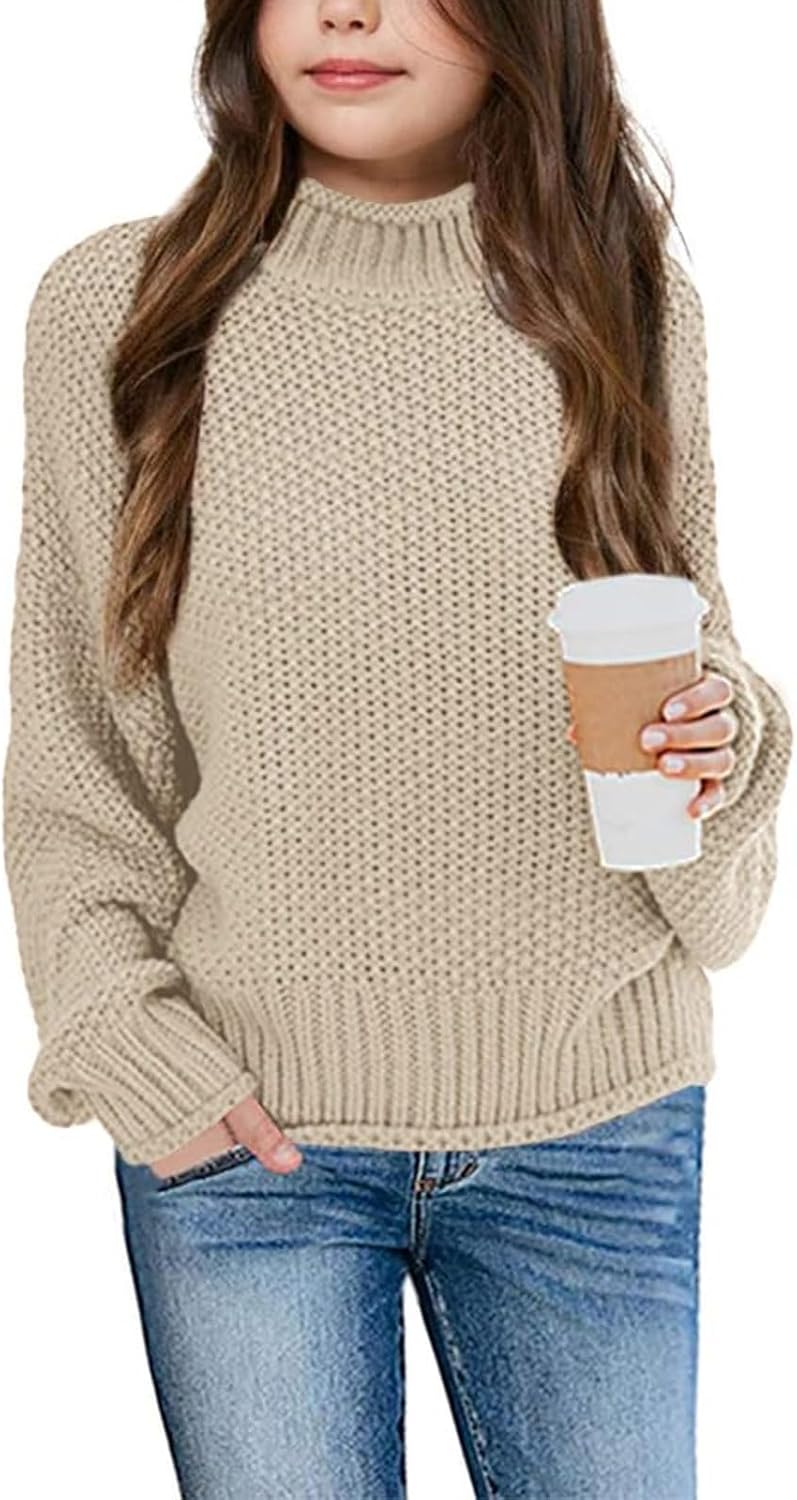 Wenrine Mädchen Pullover Winter Rollkragen Strickpullover Langarm Gestrickt Casual 5-14 Jahre