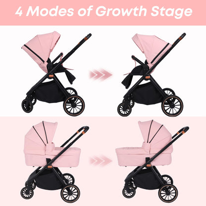 BabyVoyage Kombikinderwagen 2-in-1 ohne Babyschale – Babywanne & Sportsitz, Räder 360° Stoßdämpfer, Federung, höhenverstellbarer Griff, Faltbar, Zubehö-Grün