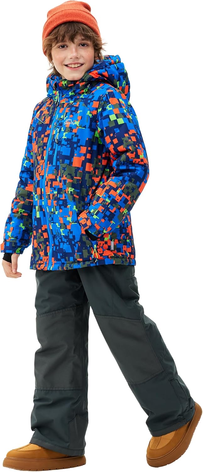 Kinder Schneeanzug für Jungen, Winter Skijacke und Hosen Set mit Kapuzenriemen, winddicht, wasserdicht, warmer Mantel