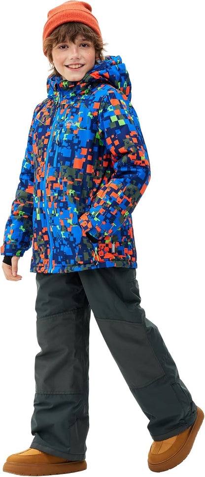 Kinder Schneeanzug für Jungen, Winter Skijacke und Hosen Set mit Kapuzenriemen, winddicht, wasserdicht, warmer Mantel