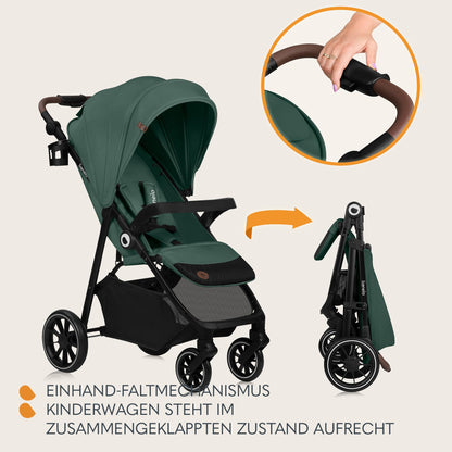 LIONELO Emma Plus Kinderwagen bis zu 15 kg, Kindersportwagen, leicht modern klein Buggy mit Liegeposition, zusammenklappbar, große Räder, großer Korb, Tasche Vivid Turkus