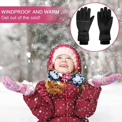 FAYHIJUN Children's Winter Snow Gloves Ski Gloves for 1-13 Years Girls Boys PU Palm Waterproof Windproof Warm Fleece Winter Gloves Cycling Gloves