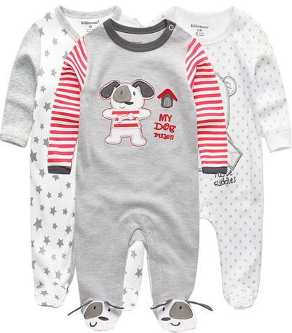 Kiddiezoom Unisex Baby-Jungen Mädchen Schlafstrampler Pyjamas Baumwolle Overalls Strampler, 3er Pack