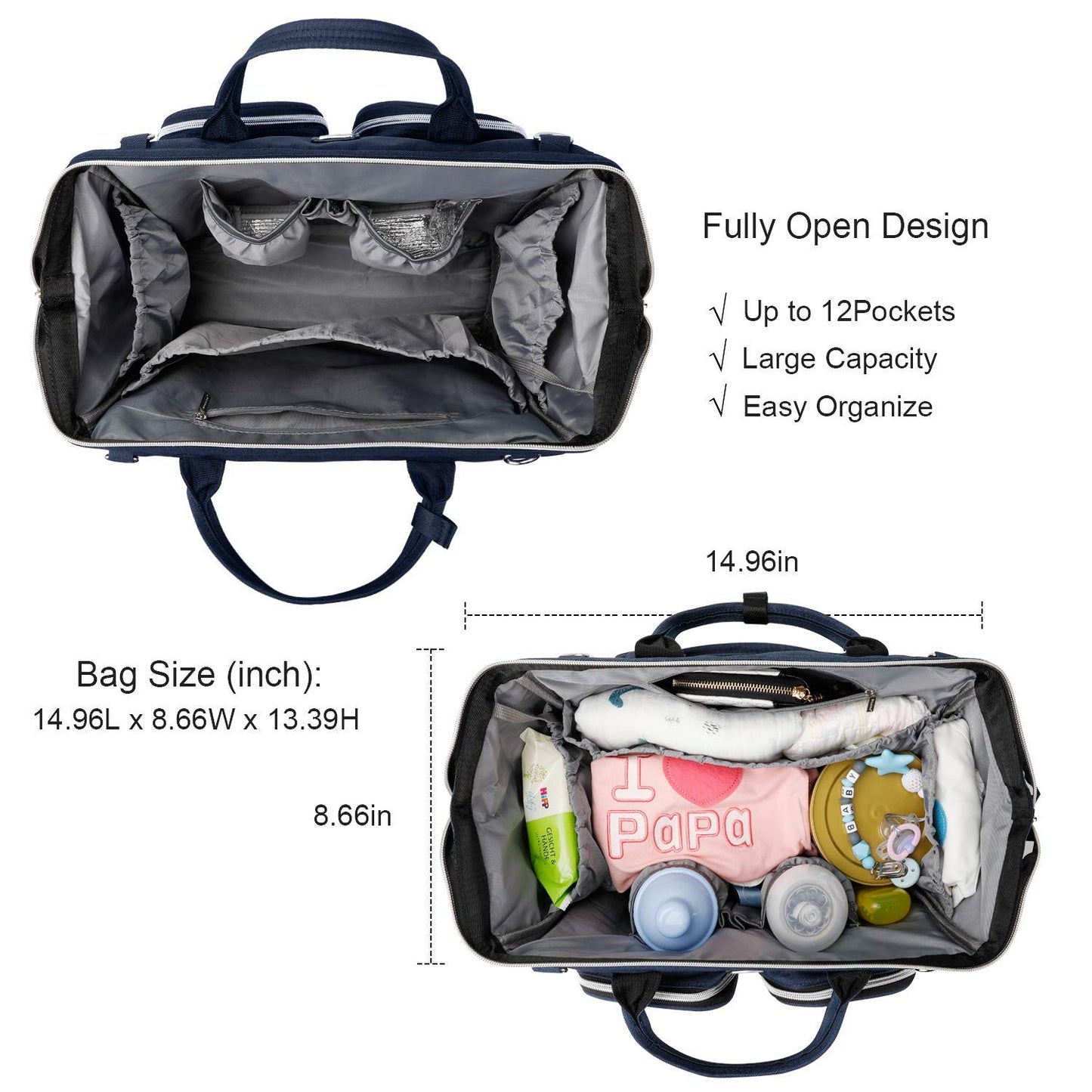 Wickeltasche mit wasserdicher Wickelunterlage und 2 Kinderwagen Haken verstellbare Schultergurt multifunktionale Umhängetasche Reisetasche für Unterwegs