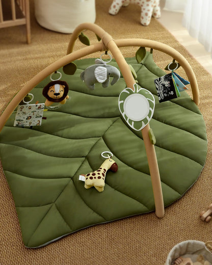 Blissful Diary Spielbogen Baby, Übergroßes Blattförmiges Spieldecke Baby Gym Activity Decke mit 6 Abnehmbare Spielzeuge, krabbeldecke Unverzichtbare Babygeschenke, Waldgrün