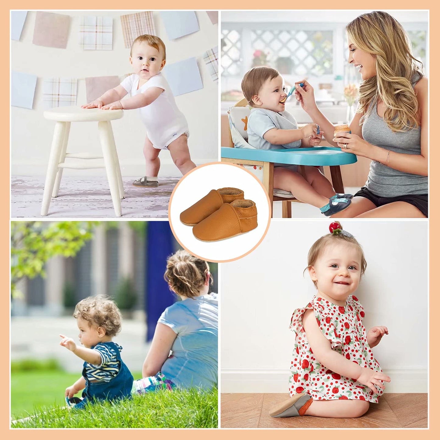 HMIYA Weiche Leder Krabbelschuhe Babyschuhe Lauflernschuhe mit Wildledersohlen für Jungen und Mädchen 0-6 Monate 6-12 Monate 12-18 Monate 18-24 Monate