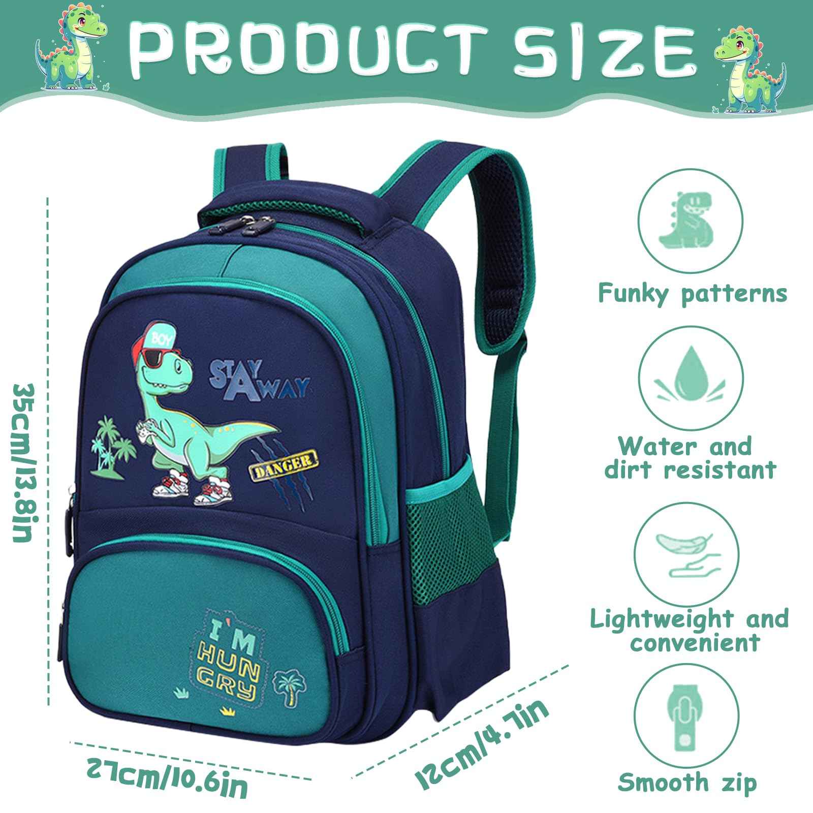 Kinderrucksack Jungen, Kleiner Dinosaurier Rucksack Kinder mit Brustgurt, Wasserdicht Vorschule Kleinkind Schulrucksack Kindergarten Schultasche (Dinosaurier Grün)