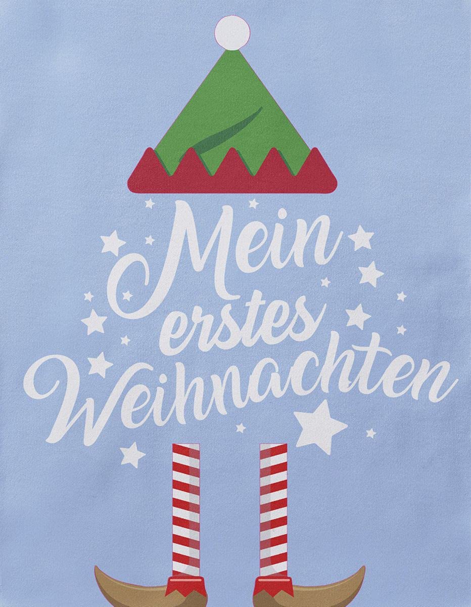 Mikalino Baby Bodysuit with Saying in German for Boys, Girls, Unisex, Long Sleeve, Mein erstes Weihnachten Saying (Christmas Elf), Hand Printed in Germany, Handmade with Love