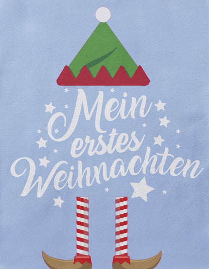 Mikalino Baby Bodysuit with Saying in German for Boys, Girls, Unisex, Long Sleeve, Mein erstes Weihnachten Saying (Christmas Elf), Hand Printed in Germany, Handmade with Love