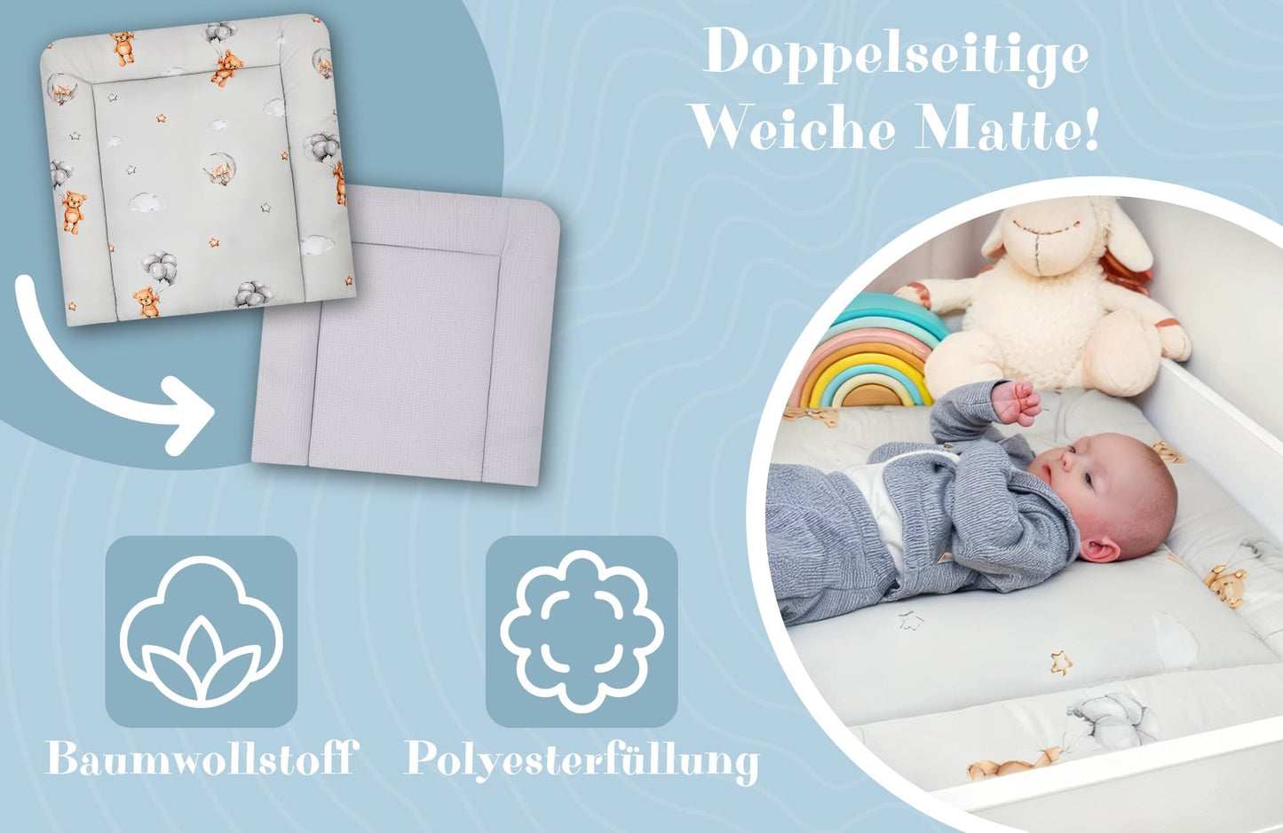 Wickelauflage Wickelunterlage aus Baumwolle 75x72 cm - Weich und waschbar Wickelunterlage für Babys Wickelmatte aus Stoff für Wickeltisch Wickelkommode oder Waschmaschine 75 x 72 Wilde Rose
