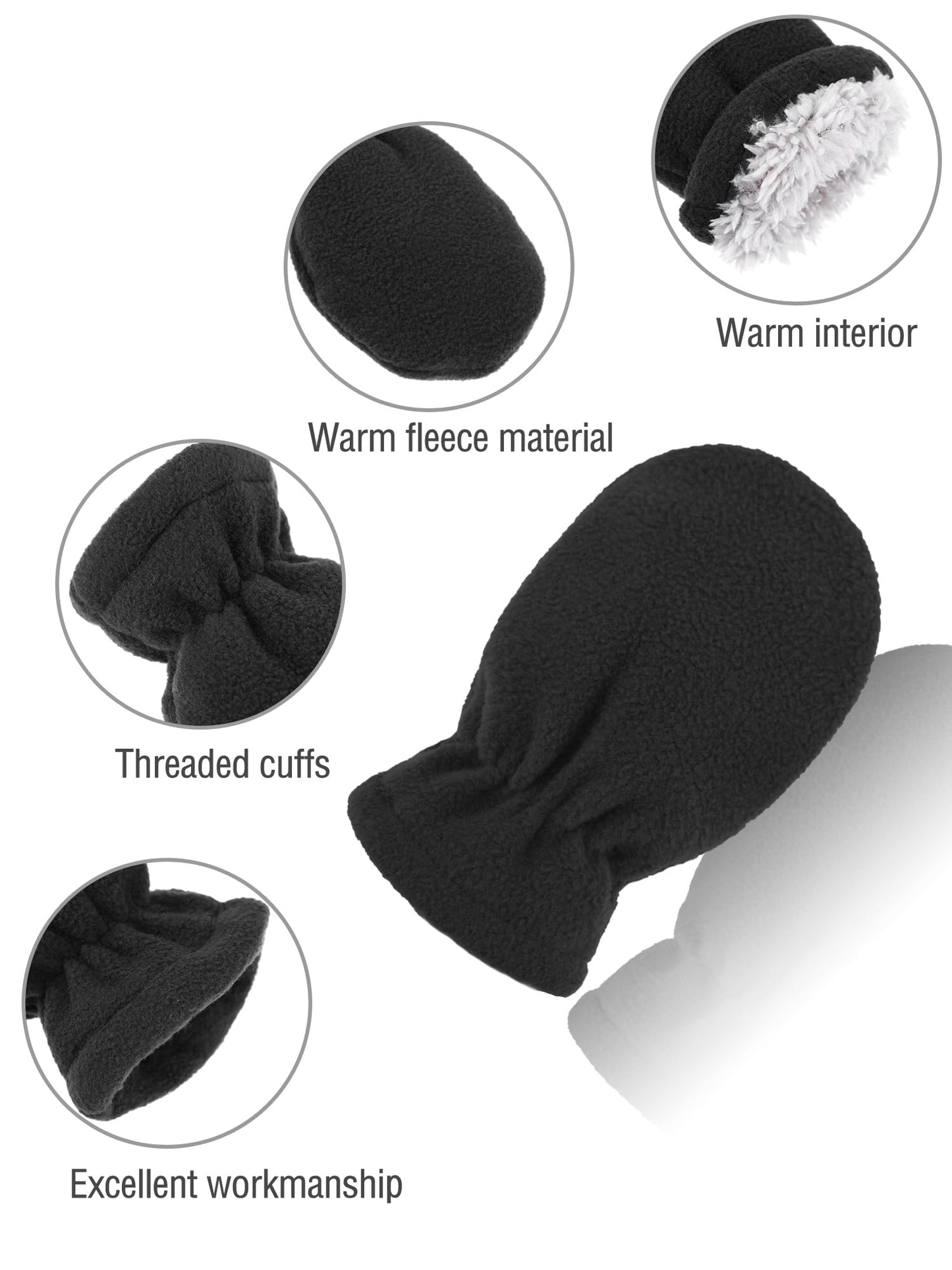 Boyiee 3 Pairs Newborn Baby and Toddler Winter Mittens Gloves Fleece