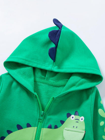 Alleen Boys' Sweat Jacket Hoodie Long Sleeve Cotton Children's Pullover Dino Hoodie Jacket with Hood and Zip 