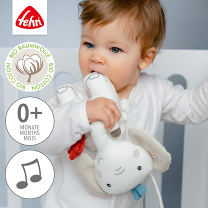 Fehn Spieluhr Baby Einschlafhilfe Schaf - Kuscheltier mit sanfter Einschlafhilfe Melodie "Guten Abend, gut´ Nacht" - Babyspielzeug für Unterwegs und Zuhause - Musikspielzeug für Babys und Kleinkinder