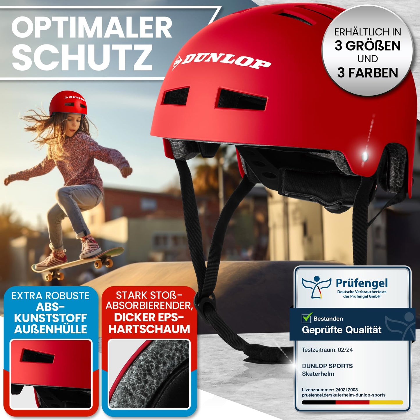 DUNLOP SPORTS Fahrradhelm Kinder Jugendliche Erwachsene - Test Sehr Gut - Leichter robuster Urban Allrounder Helm, 14 Fach belüftet, Schnellverschluss, Auto Kopfanpassung