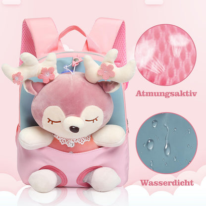 MIDSuN Small Children's Backpack, Removable Plush Doll, Nursery Backpack, Deer Nursery Backpack, Children's Bag for 2-5 Years, Nursery Boys and Girls