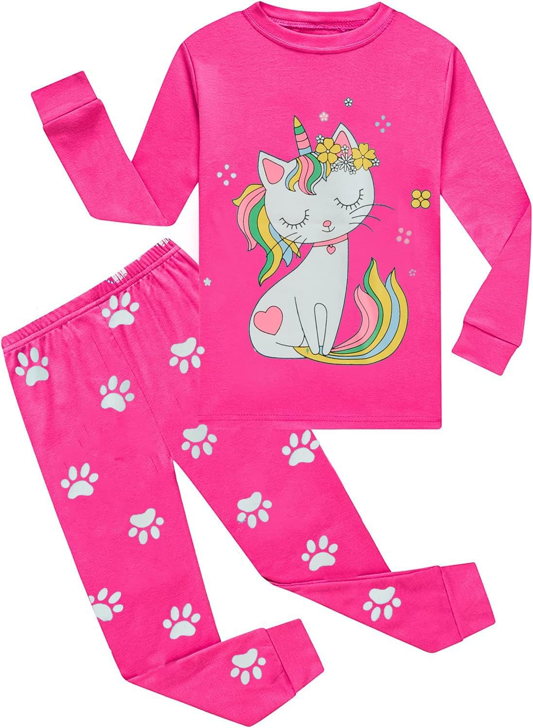 EULLA Kinder Mädchen Schlafanzüge Langarm Baumwolle Winter Pyjama Set Einhorn Prinzessin Dino Hase Eule Zweiteilig Nachtwäsche 1-10 Jahre 92 98 104 110 116 122 128 134 140