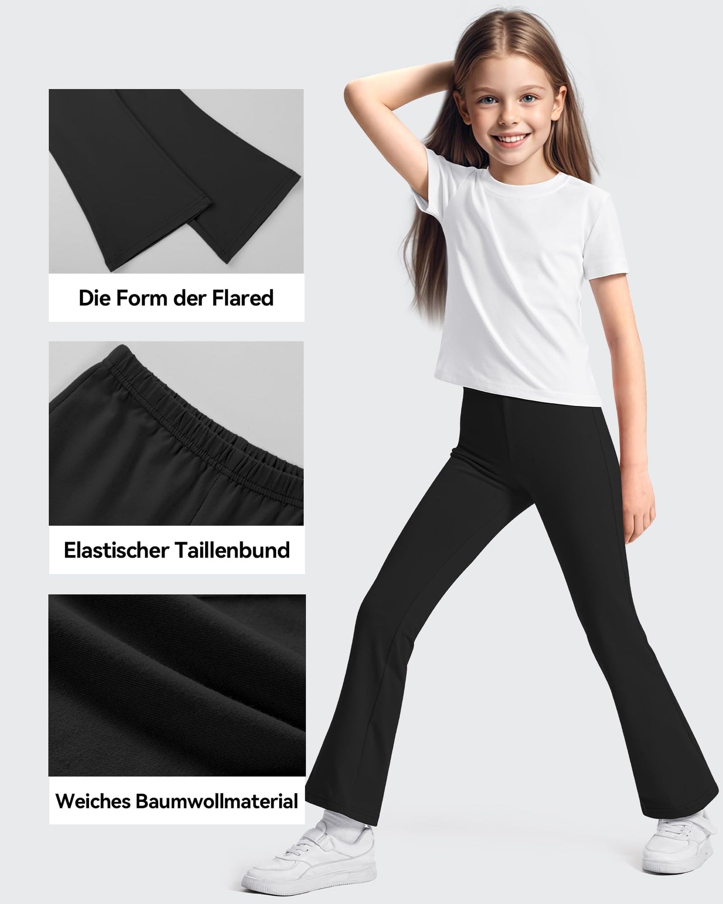 KEREDA Pack of 3 Flared Girls' Leggings Flared Children's Long Dance Trousers Cotton Leggings 116-164