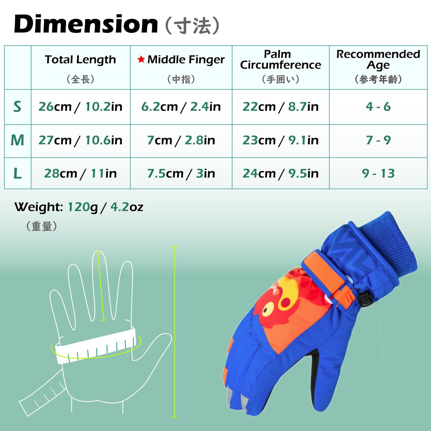 TRIWONDER Children's Ski Gloves, Thermal Fleece Gloves, Warm Winter Gloves for Boys and Girls