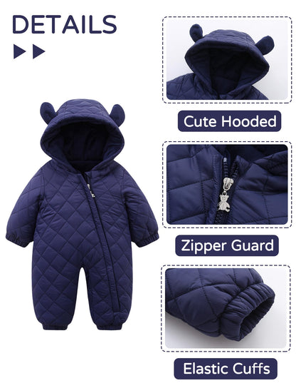 SEAUR Toddler Baby Winter Snowsuit Windproof One Piece Buffer Padded Romper Warm Hooded Outerwear for Baby 6-24 Months