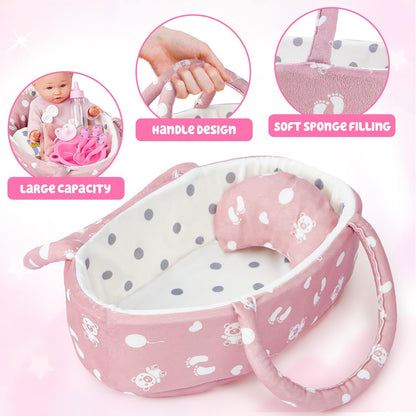 vamei Puppenzubehör Puppen Zubehör mit Puppenbett Puppenwindeln für 36cm Puppen, Tragbares , Geschenk für Mädchen Junge ab 3 Jahren, Rollenspiel Spielzeug