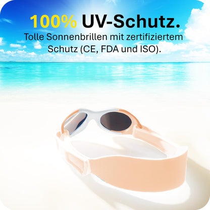 Mausito BABY Sonnenbrille 0-18 Monate Mädchen I VERGLEICHSSIEGER Sonnenbrille Baby 100% UV-Schutz I BIEGSAM & verstellbares Band I Schadstofffrei I Europäisches Design für Kinder gemacht