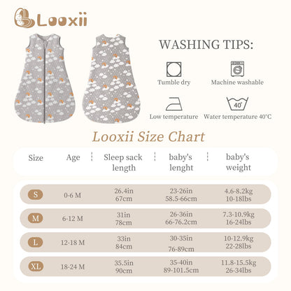 Looxii Baby Winter Sleeping Bag, Cotton, 2.5 Tog, Warm Winter Sleeping Bag, Soft Baby Sleeping Bag, Newborn in 6-12 Months, Perfect for Autumn, Winter