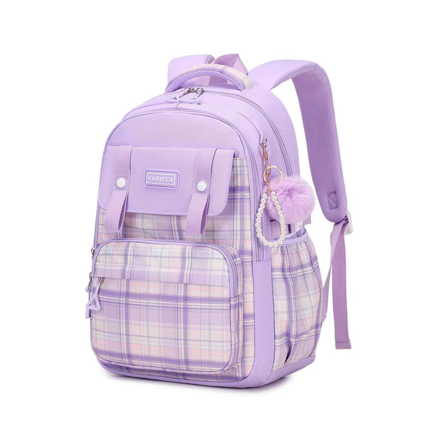 Rucksack mädchen 22L ergonomisch mit reflektierenden Streifen | Wasserdichtes Karogewebe, atmungsaktives 3D-Rückenpolster, zahlreiche getrennte Fächer, passend für 15,6-Zoll-Laptops