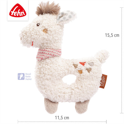 Fehn Baby Ring Greifling Lama - Kuscheltier Babyspielzeug mit Rassel - Motorikspielzeug für das spielerische Lernen - Plüschtier als Einschlafhilfe - Spielzeug für Babys & Kleinkinder ab 0+ Monaten
