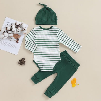 Baby Jungen Kleidung Gestreifter Body Strampler Langarm Top + Hose + Hut Baby Kleidung Set Baumwolle Weiche Kleidung Set für Neugeborene Kleinkinder 0-18 Monate