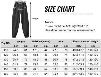 SEAUR Cargo Hose Mädchen Freizeithose Hip Hop Hose mit Gummibung Sporthose Jogginghose mit Taschen Kordelzug Trainingshose Sport Freizeit Streetwear - 100-160cm
