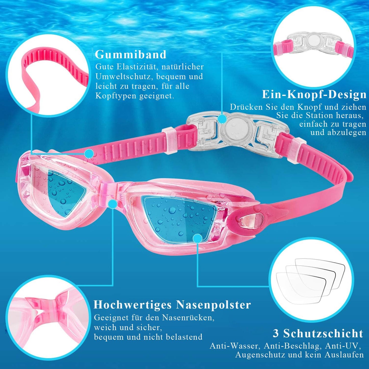 COOLOO Schwimmbrille Kinder, 2 Stück Schwimmbrille für Kinder Kind Jungen Mädchen Junior 3-15 Jahre,Anti-Fog,Kein Auslaufen