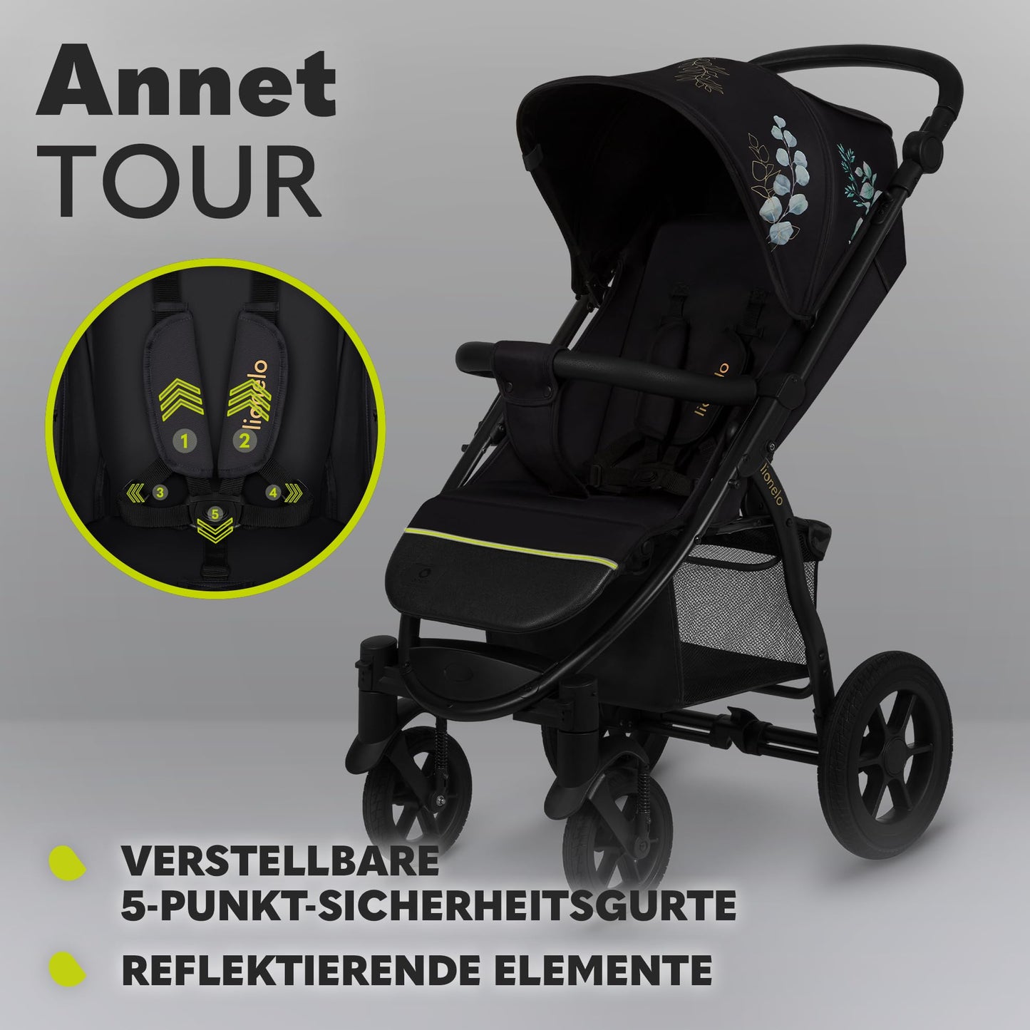 LIONELO Annet Plus Buggy up to 22 kg with Reclining Function, Small Folding Pushchair with Accessories, EVA Foam Wheels, Mosquito Net, Foot Cover Drink Holder, Basket Dreamin