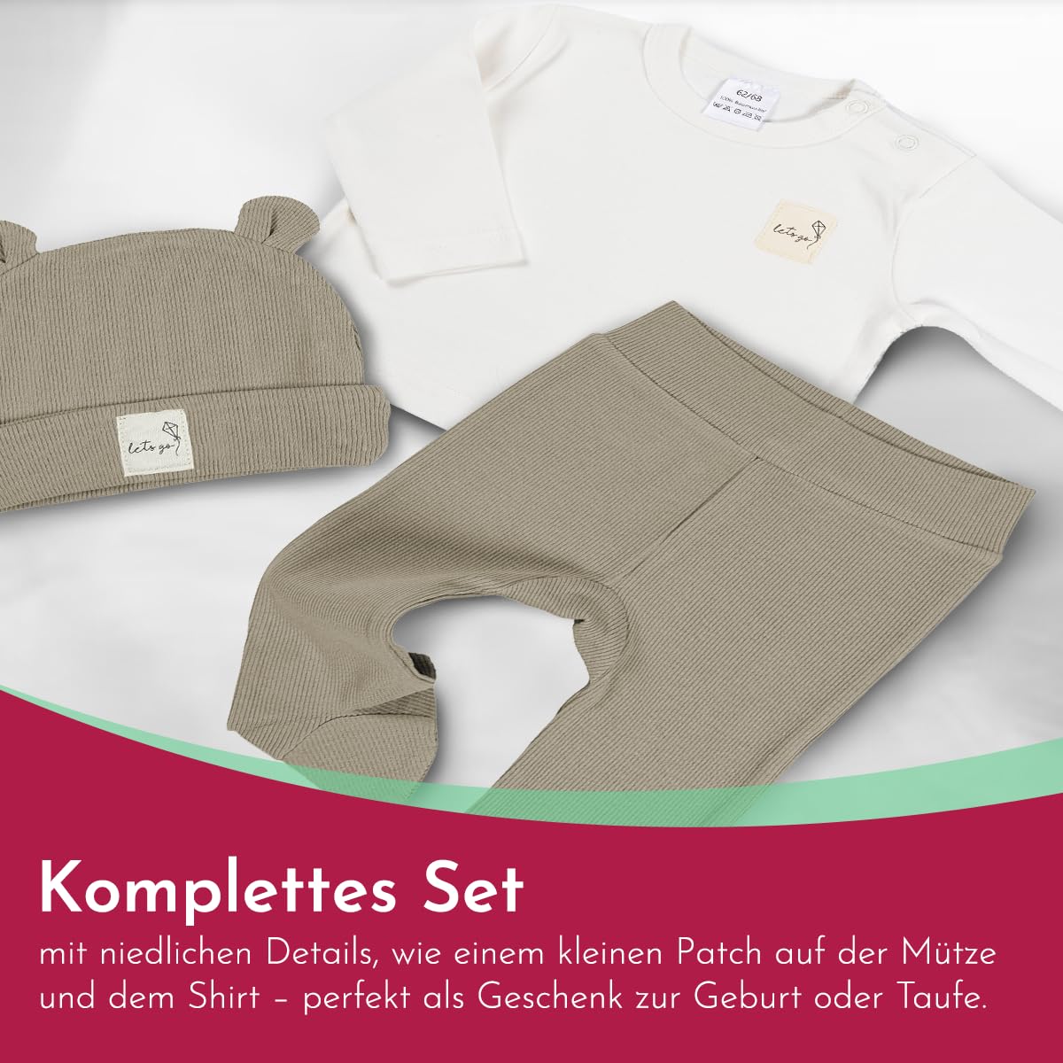 Clinotest Baby Romper Set - 3-Piece Baby Clothes for Girls & Boys 0-6 Months - Hat, Shirt, Trousers - Soft Cotton, Elastic Waistband, Breathable - Perfect for Newborns & Toddlers