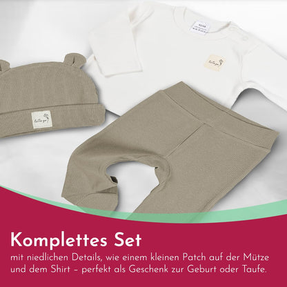 Clinotest Baby Romper Set - 3-Piece Baby Clothes for Girls & Boys 0-6 Months - Hat, Shirt, Trousers - Soft Cotton, Elastic Waistband, Breathable - Perfect for Newborns & Toddlers