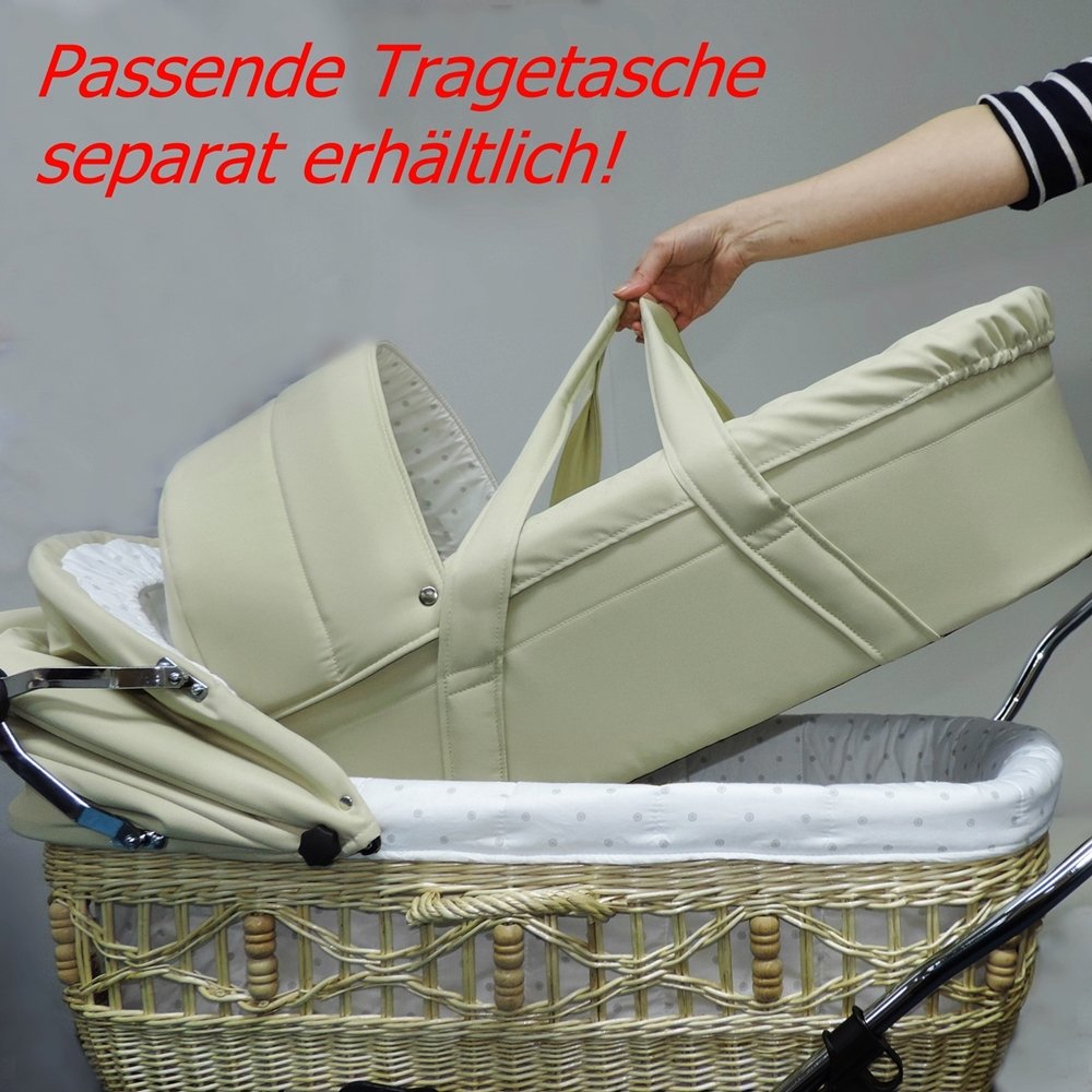EICHHORN Kinderwagen Weidenkorb - Kinderwagen aus echter Weide, handgeflochten, Korb Natur, Stoff Schwarz