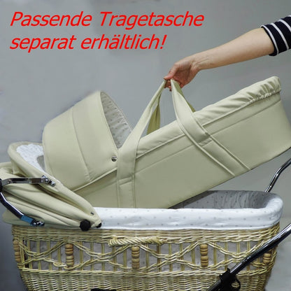EICHHORN Kinderwagen Weidenkorb - Kinderwagen aus echter Weide, handgeflochten, Korb Natur, Stoff Schwarz