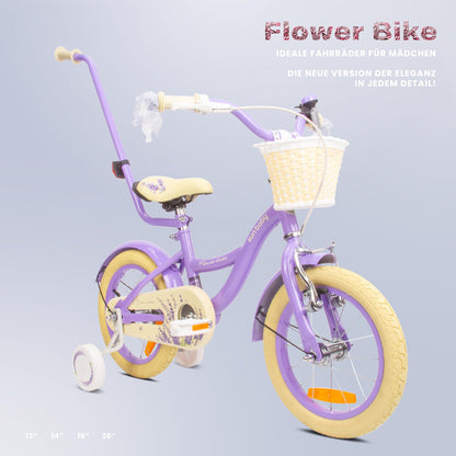 sun baby Mädchenfahrrad Flower Bike Radgröße zur Auswahl, mit Abnehmbarer Schubstange, Kinderfahrrad für Mädchen von 2 bis 6 Jahre