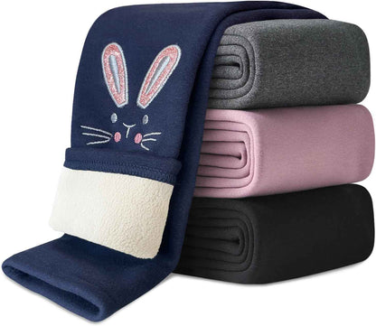 Domee Girls' Leggings Lined Thermal Trousers Warm Winter Cotton Embroidered Rabbit