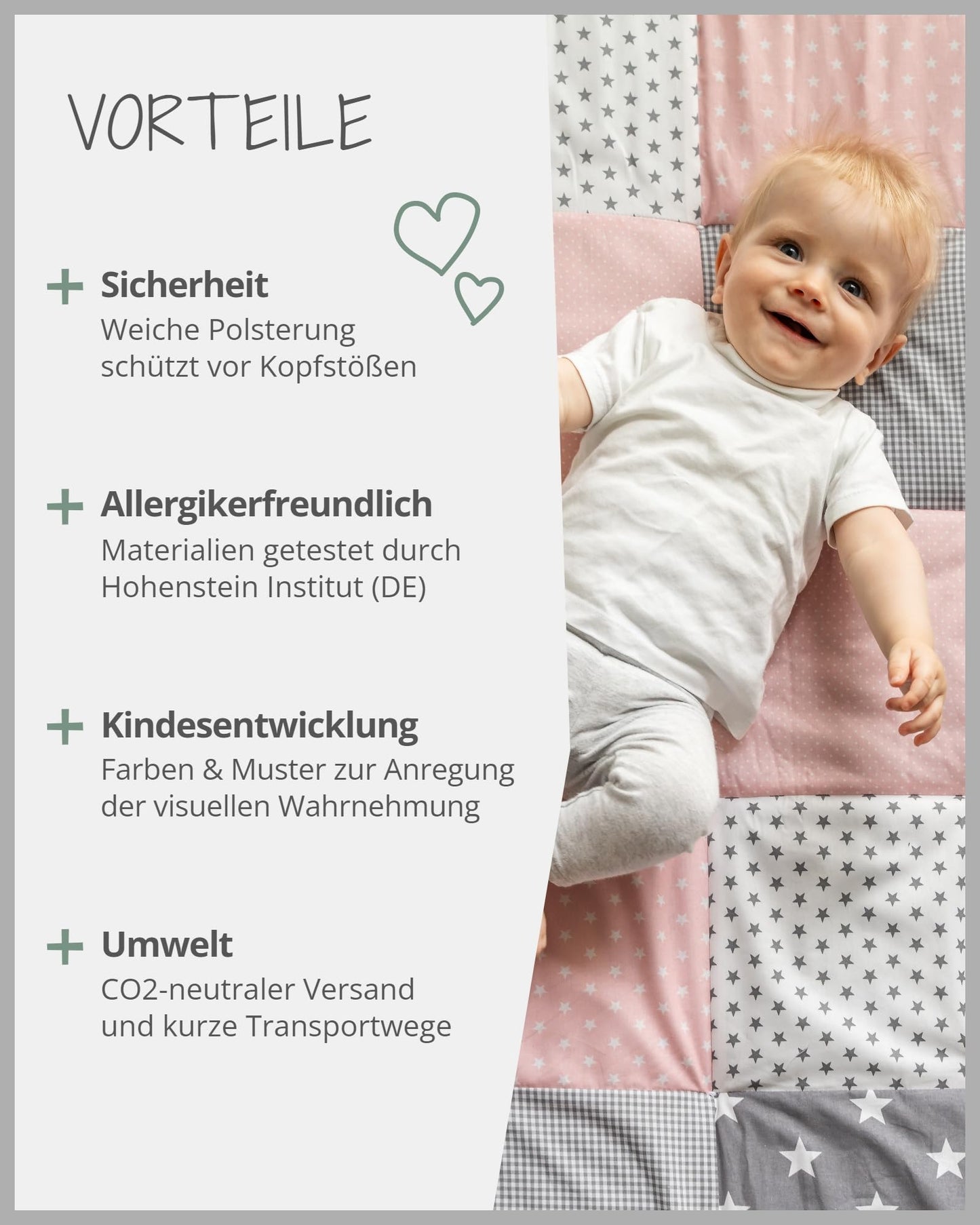 ULLENBOOM Krabbeldecke für Baby 80x80 cm, Outdoor-geeignet, 100% OEKO-TEX Materialien, Made in EU, Weich gepolstert, Eukalyptus - ideal als Spieldecke Baby - Meloni2