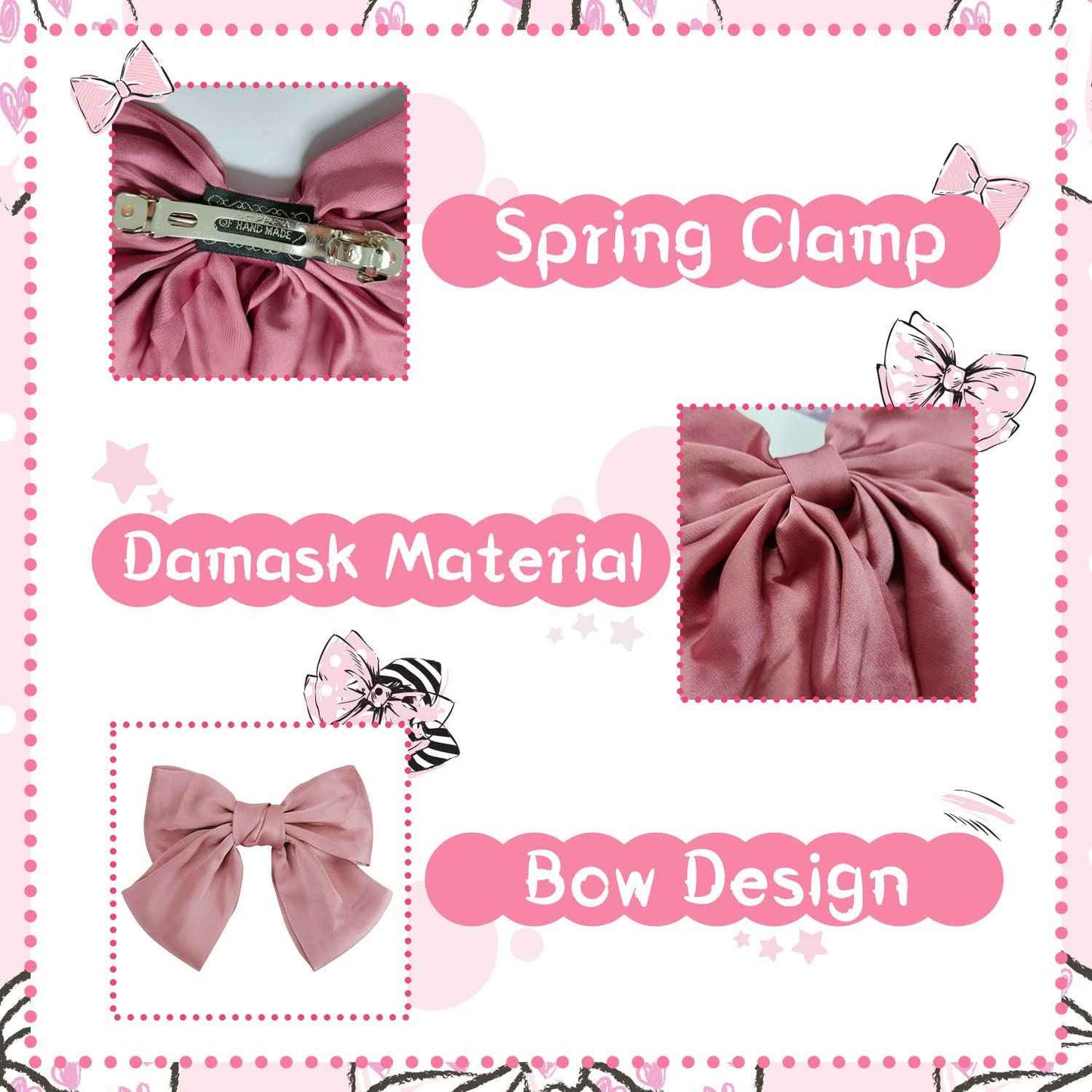 Bow Hair Clip, Pack of 2 Women Hair Bows Large Bow Hair Clip French Hair Clips Girls Hair Clips (Black + White)