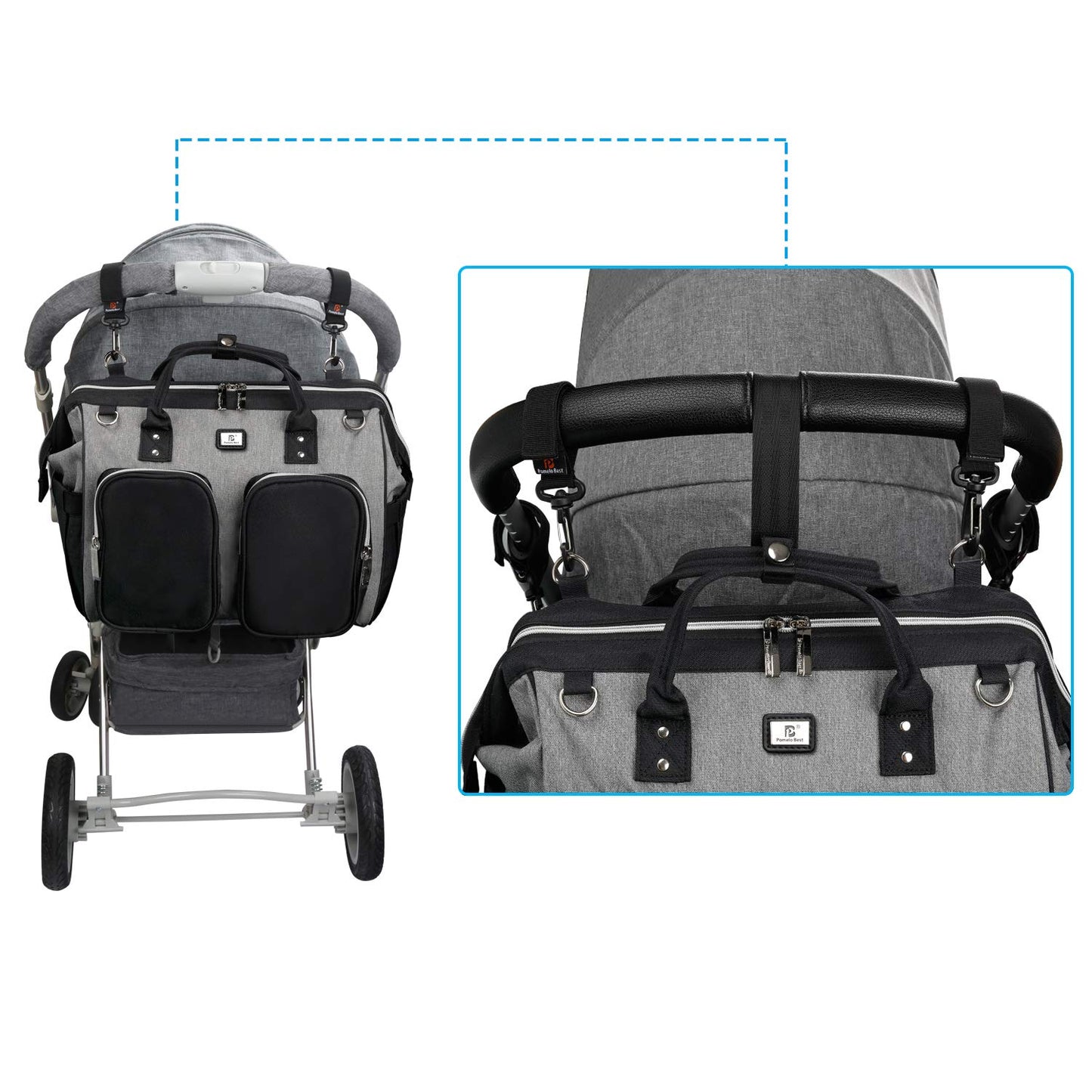 Wickeltasche mit wasserdicher Wickelunterlage und 2 Kinderwagen Haken verstellbare Schultergurt multifunktionale Umhängetasche Reisetasche für Unterwegs