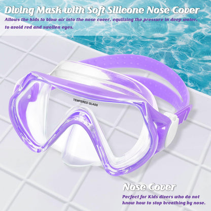 WOVOKA Taucherbrille Kinder, Schwimmbrille Kinder für 4-12 Jahre, Tauchmaske Schnorchelmaske Nasenabdeckung 180°Panorama HD Anti Nebel Anti-Leck für Jungen Mädchen Jugendliche