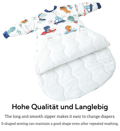 Chilsuessy Baby Sleeping Bag Winter with Removable Long Sleeve Organic Cotton Baby Sleeping Bag Small Children All-Year Sleeping Bag Pyjamas for Boys and Girls, Crown/2.5 Tog, 75-90 cm