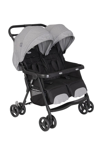 Graco DuoRider™ Double Pushchair - Baby Stroller - From Birth to 3 Years (15kg) Lightweight Quick Fold Free Standing Large Storage Basket - Includes Rain Cover - Grey - Steeple Gray