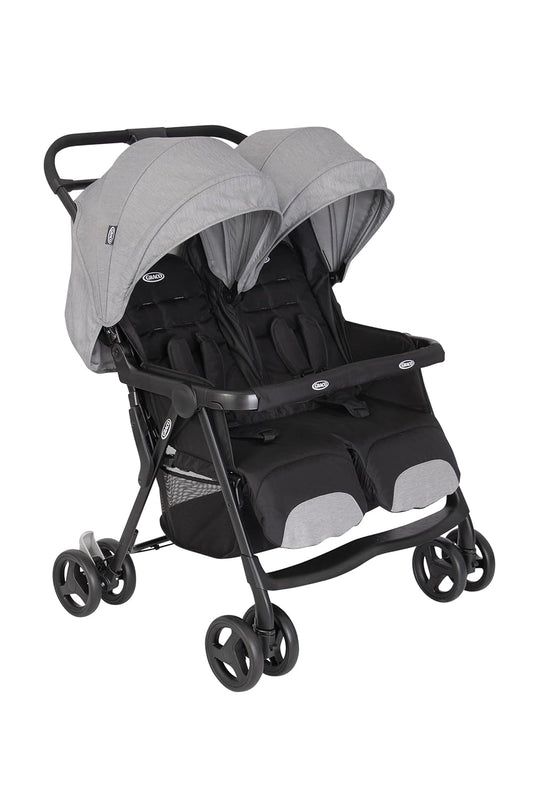 Graco DuoRider™ Double Pushchair - Baby Stroller - From Birth to 3 Years (15kg) Lightweight Quick Fold Free Standing Large Storage Basket - Includes Rain Cover - Grey - Steeple Gray