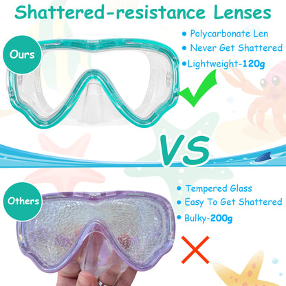 Vvinca Children's Diving Goggles with Fabric Band, Swimming Goggles Children for Years Boys Girls, Snorkel Mask Children 180° Panorama Anti-Leak Diving Mask Children for 3-13 Years