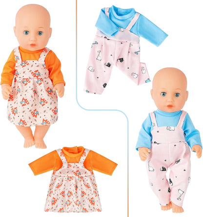 deAO Puppenkleidung Set für 36 cm Babypuppen, 14 Zoll Puppen Kleidung Outfit Zubehör Kleider, Hosen, Badeanzug, Geschenk für Rollenspiele ab 3 Jahre Mädchen(Puppe Nicht inklusive) | 7 Stück